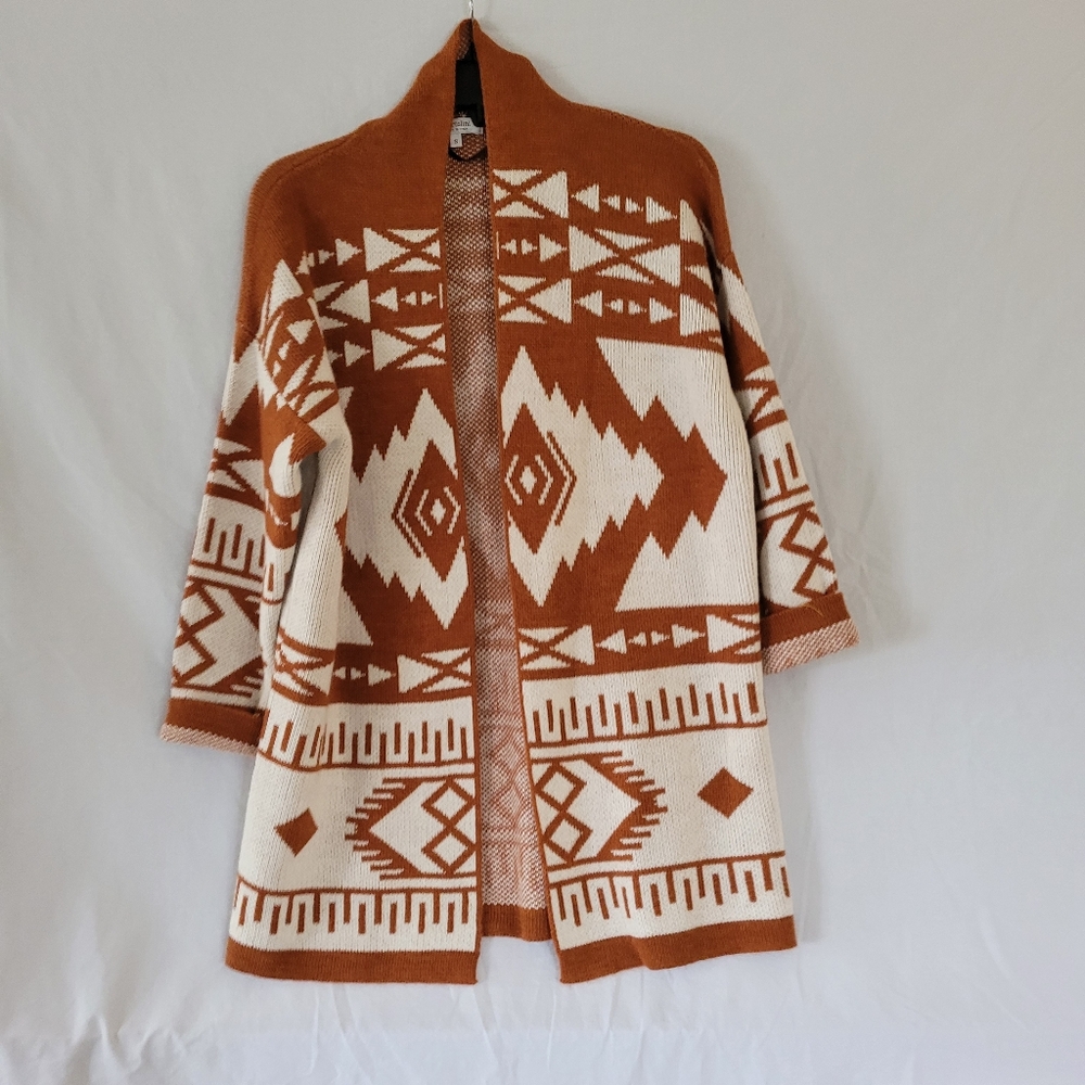 Bartolini Aztec-Inspired Open Front Southwest Tribal Cardigan Size Small